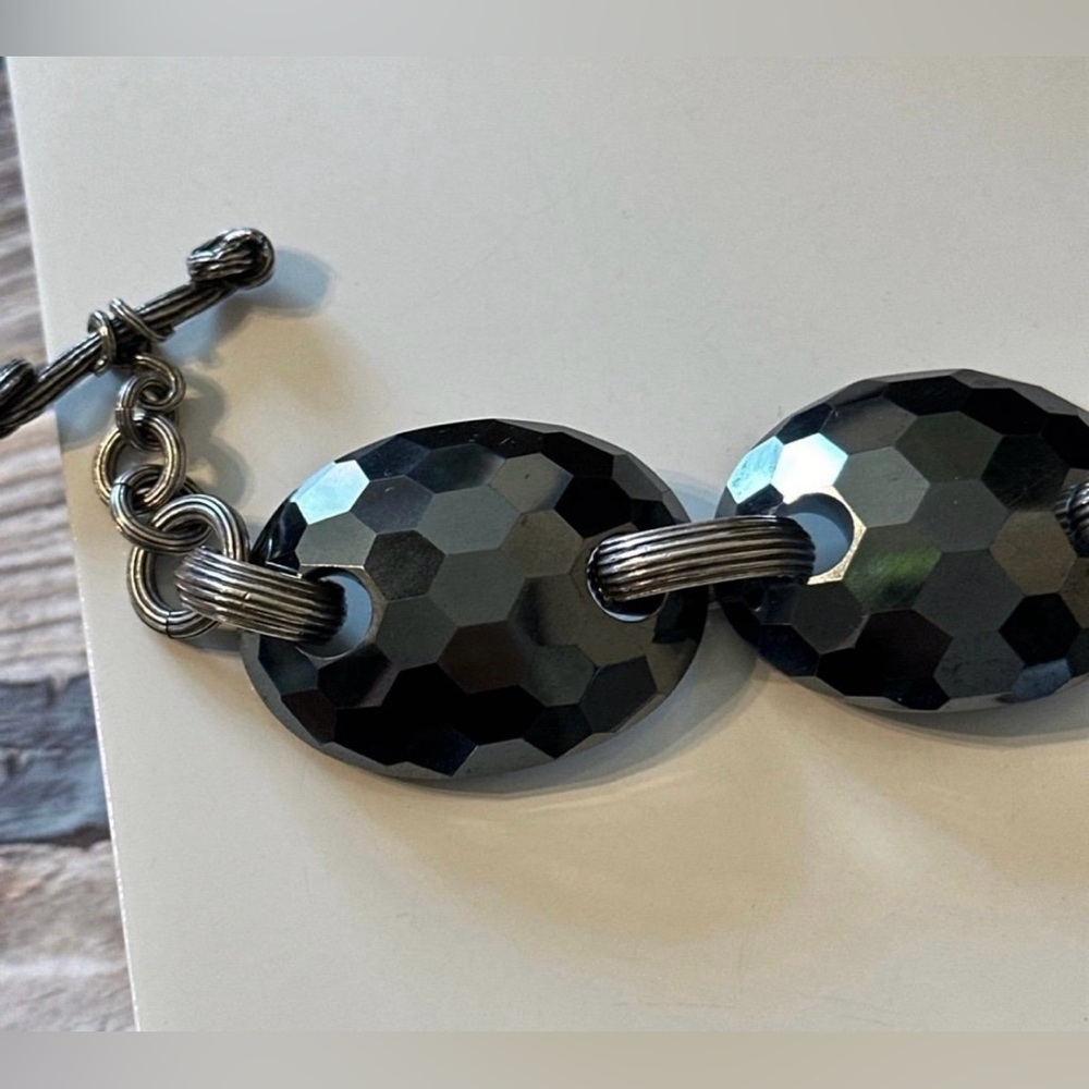 Stephen Dweck Sterling Silver Faceted Hematite Link Bracelet - Picture 7 of 11